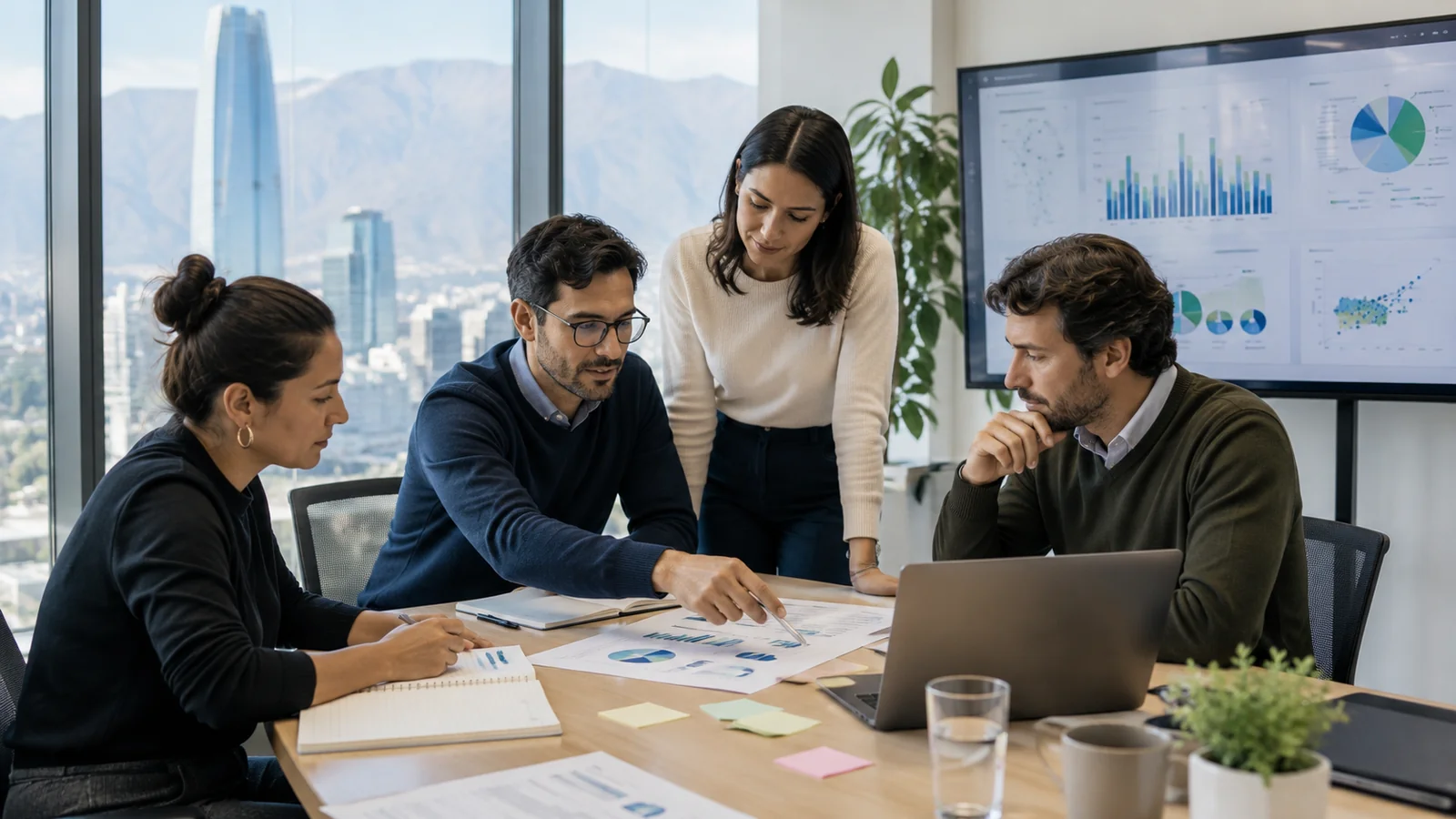 Reunión de trabajo en una empresa analizando datos de adopción de IA